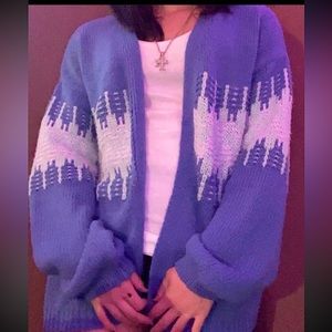 ‧₊˚ ( ✦ ) knitted blue, light blue, and white snug cardigan